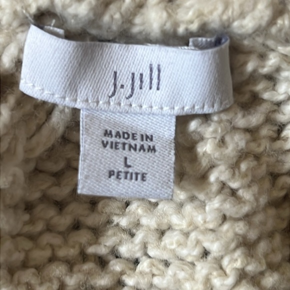 J.Jill Womens Sweater Ivory Blue Stripe Cable Knit Nautical Crew Neck SZ Large - Picture 7 of 8